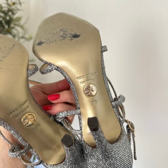 Dolce & Gabbana Tessuto Glitter Strappy Stiletto Sandals Silver 39 - Picture 8 of 8
